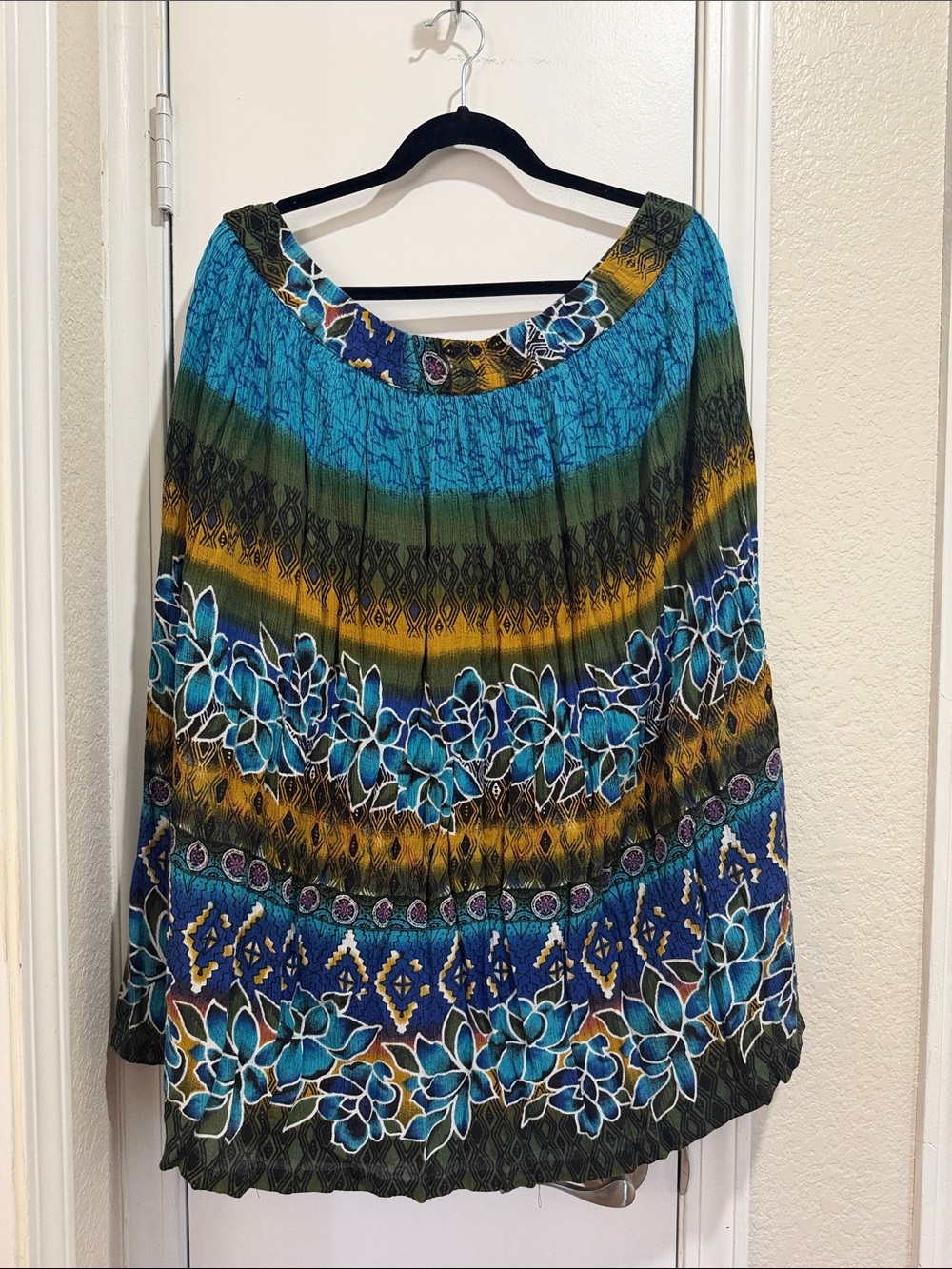Floral Tiered Maxi Skirt in Teal, Olive & Mustard